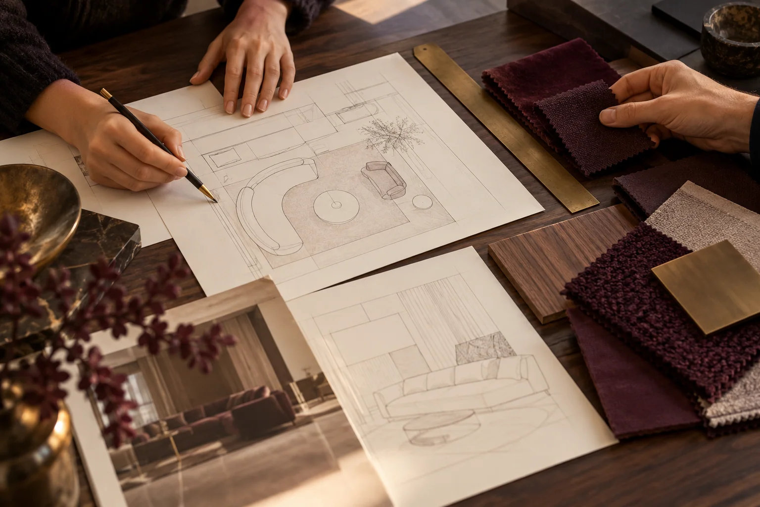 Materiais e amostras de ambiente para conceber uma experiência lounge Materiais e amostras de ambiente para conceber uma experiência lounge